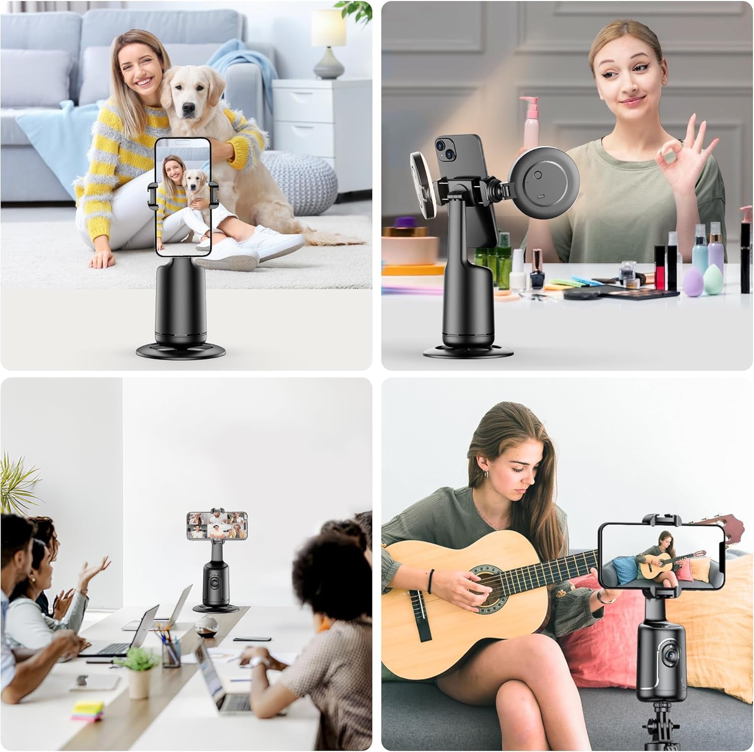 Auto Face Tracking Tripod with 2 Selfie Ring Light, 360° Rotation Face Body Phone Holder Smart Shooting Camera Mount with Remote, Rechargeable Smart Shooting Holder for Vlog, Streaming, Video, Tiktok