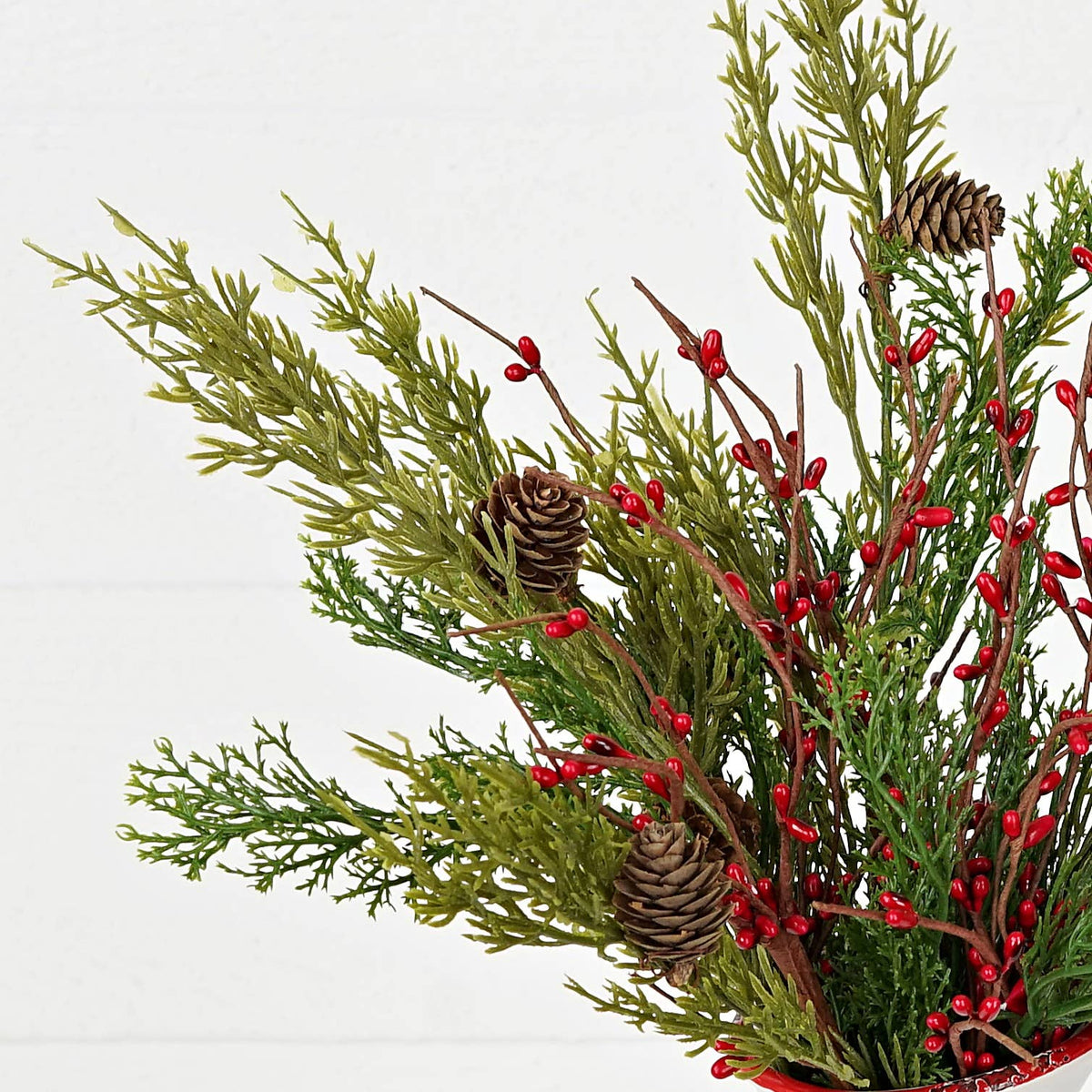 ISB71706- 14in Evergreen Pine with Red Pips Pick