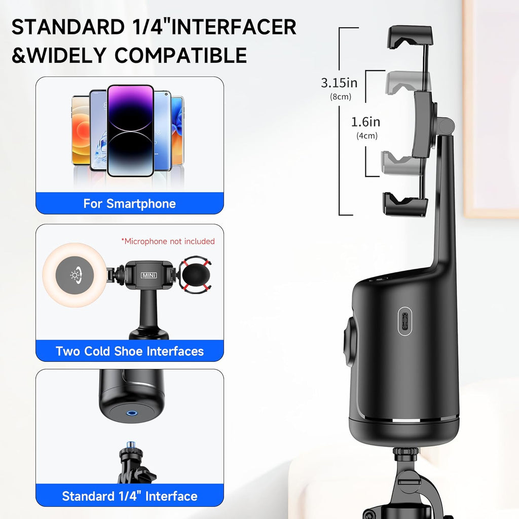 Auto Face Tracking Tripod with 2 Selfie Ring Light, 360° Rotation Face Body Phone Holder Smart Shooting Camera Mount with Remote, Rechargeable Smart Shooting Holder for Vlog, Streaming, Video, Tiktok