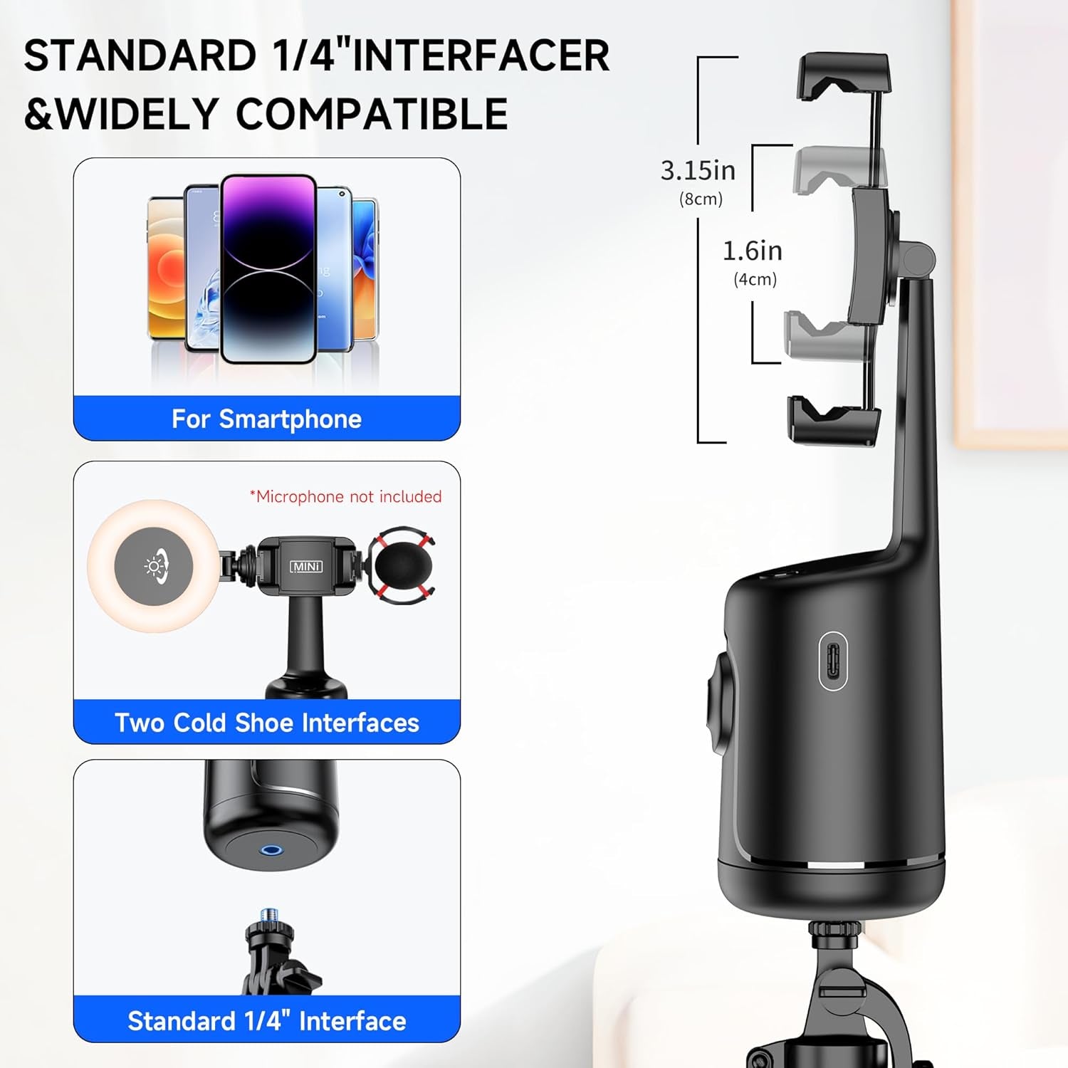 Auto Face Tracking Tripod with 2 Selfie Ring Light, 360° Rotation Face Body Phone Holder Smart Shooting Camera Mount with Remote, Rechargeable Smart Shooting Holder for Vlog, Streaming, Video, Tiktok