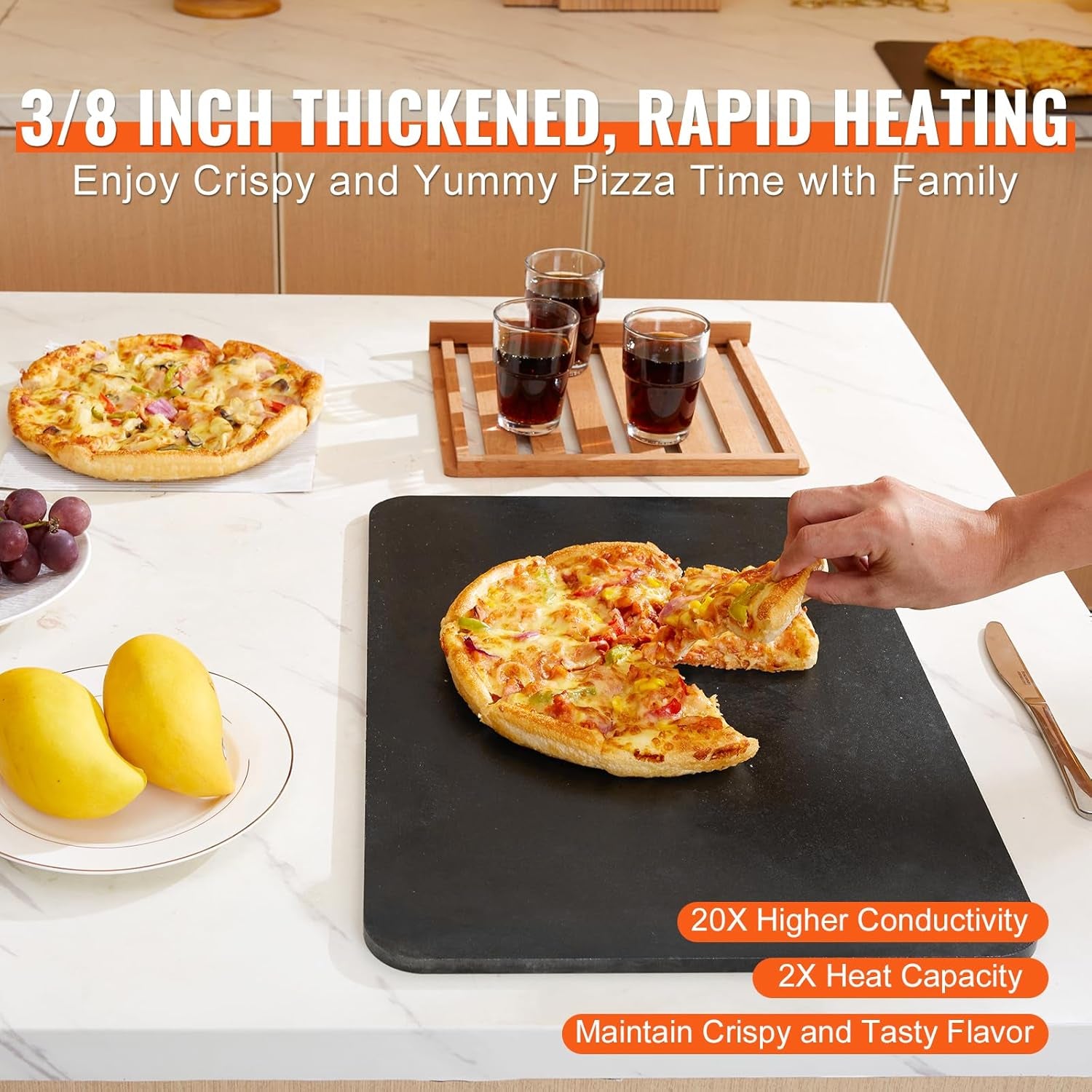 Pizza Steel, 20" X 14" X 3/8" Pizza Steel Plate for Oven, Pre-Seasoned Carbon Steel Pizza Baking Stone with 20X Higher Conductivity, Heavy Duty Rustproof Pizza Pan for Outdoor Grill, Indoor Oven