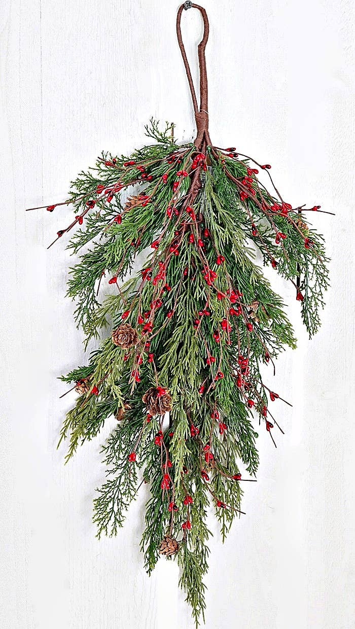 ISB71702- 30in Evergreen Pine with Red Pips Teardrop-