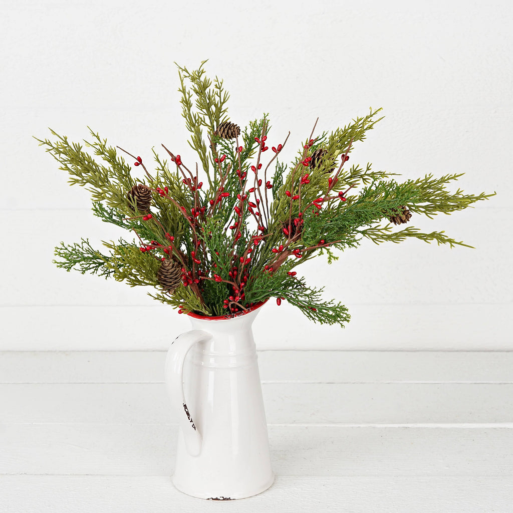 ISB71706- 14in Evergreen Pine with Red Pips Pick
