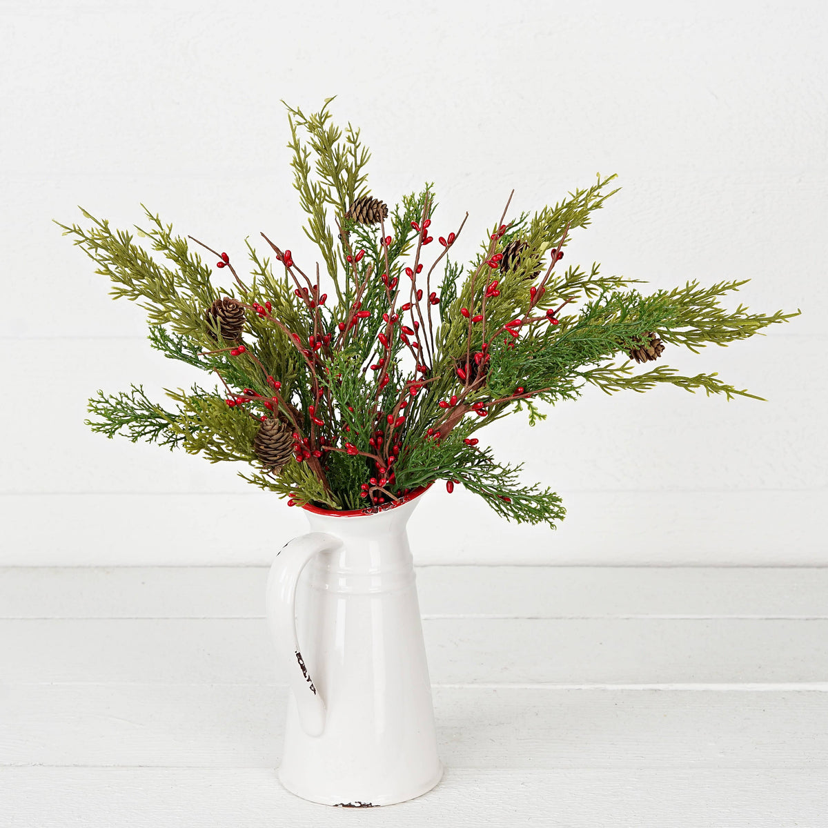 ISB71706- 14in Evergreen Pine with Red Pips Pick