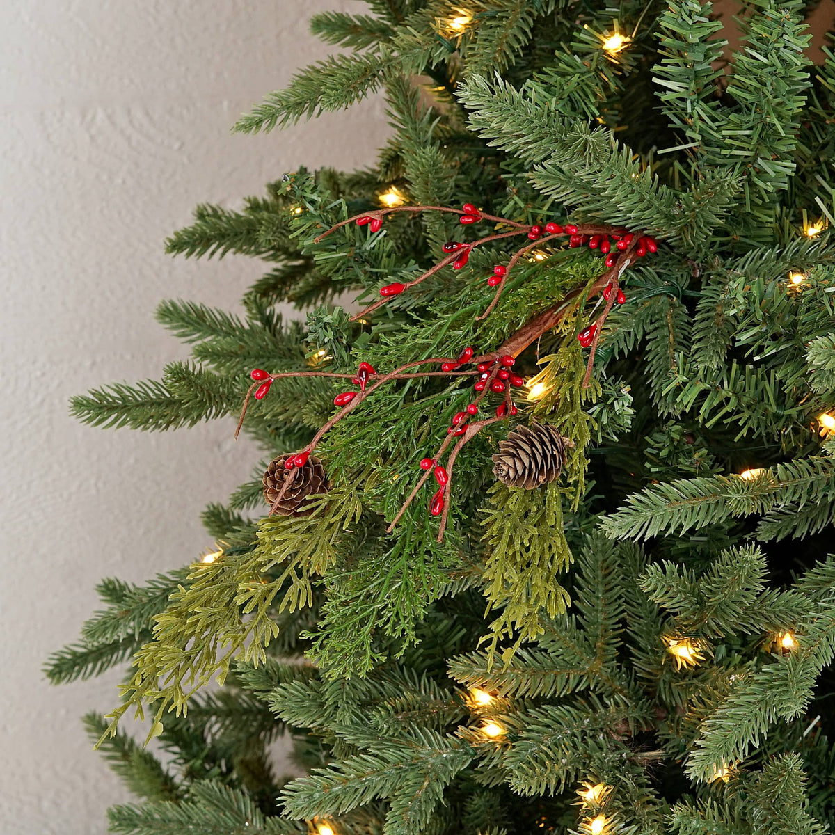 ISB71706- 14in Evergreen Pine with Red Pips Pick