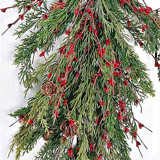 ISB71702- 30in Evergreen Pine with Red Pips Teardrop-