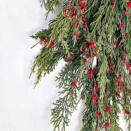 ISB71702- 30in Evergreen Pine with Red Pips Teardrop-