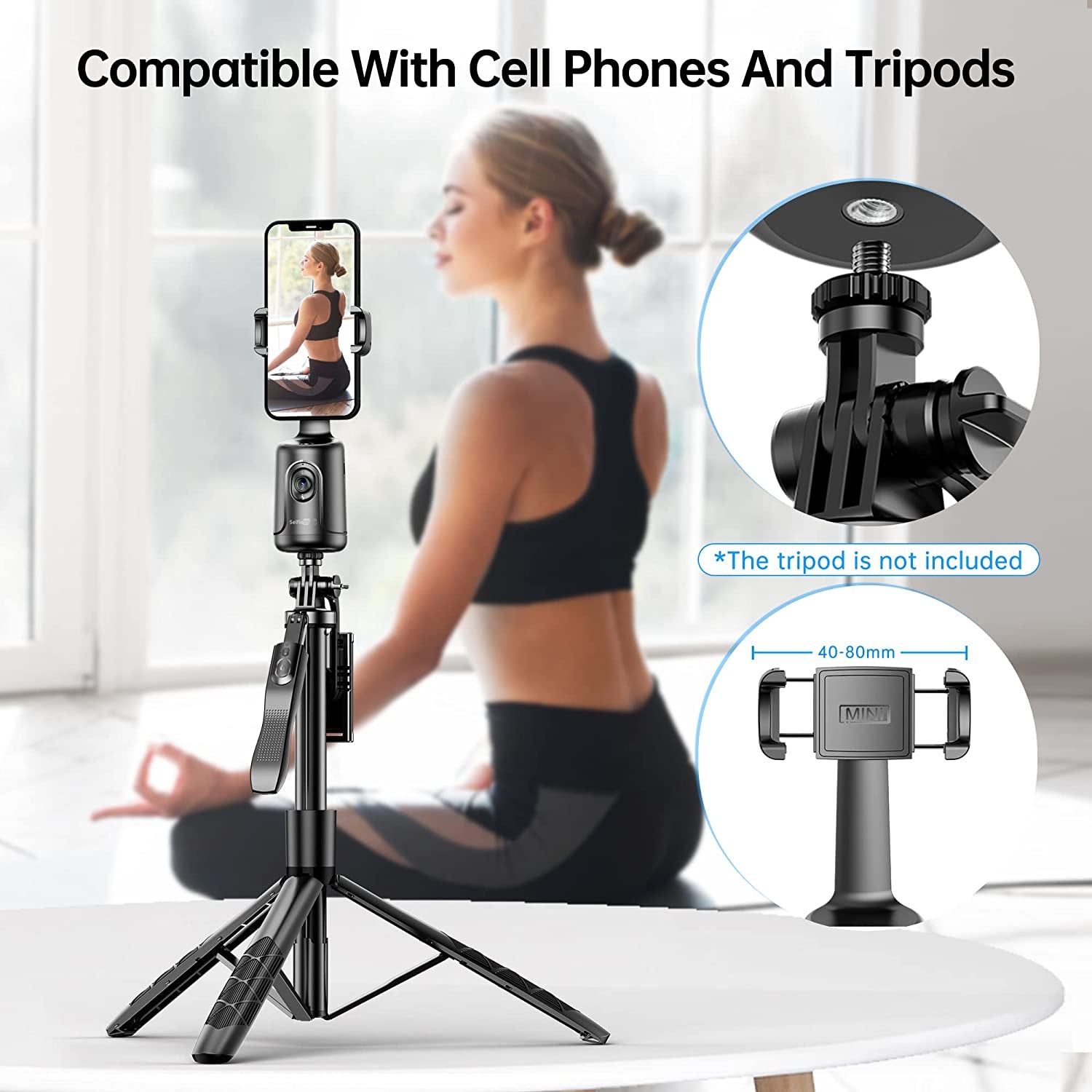 Auto Tracking Phone Holder, Auto Face Tracking Tripod, Portable All-In-One Smart Selfie Stick 360 Rotation Fast Face & Object Tracking Cameraman Robot Mount for Phone Video Vlog Live Streaming(Black)