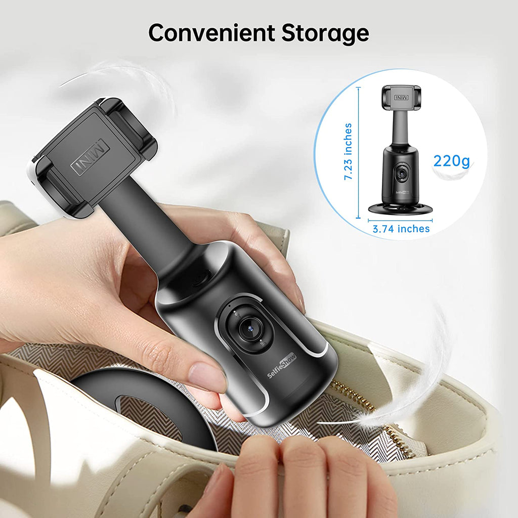 Auto Tracking Phone Holder, Auto Face Tracking Tripod, Portable All-In-One Smart Selfie Stick 360 Rotation Fast Face & Object Tracking Cameraman Robot Mount for Phone Video Vlog Live Streaming(Black)