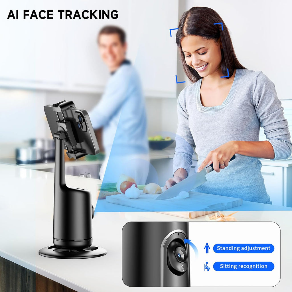 Auto Face Tracking Tripod with 2 Selfie Ring Light, 360° Rotation Face Body Phone Holder Smart Shooting Camera Mount with Remote, Rechargeable Smart Shooting Holder for Vlog, Streaming, Video, Tiktok