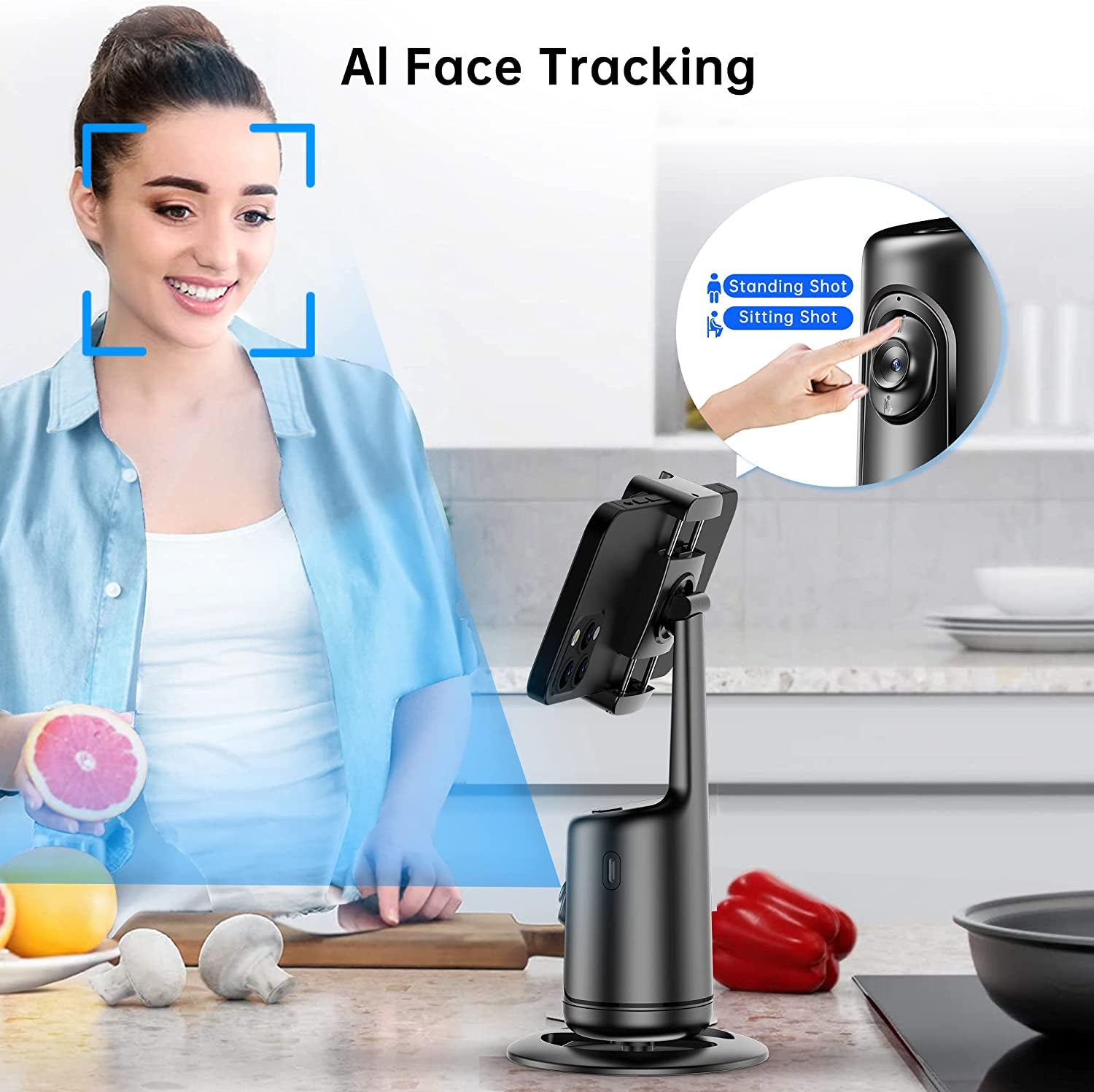Auto Tracking Phone Holder, Auto Face Tracking Tripod, Portable All-In-One Smart Selfie Stick 360 Rotation Fast Face & Object Tracking Cameraman Robot Mount for Phone Video Vlog Live Streaming(Black)