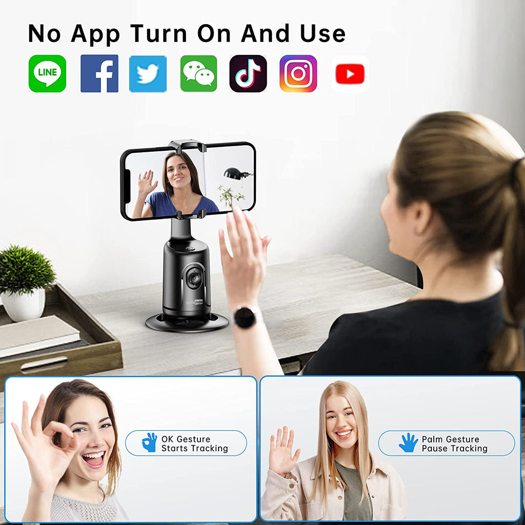 Auto Tracking Phone Holder, Auto Face Tracking Tripod, Portable All-In-One Smart Selfie Stick 360 Rotation Fast Face & Object Tracking Cameraman Robot Mount for Phone Video Vlog Live Streaming(Black)